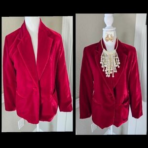 Vintage Joan Leslie Red Velvet Blazer, Size 8 Petite